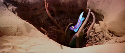 Size: 1920x815 | Tagged: safe, derpibooru import, edit, edited screencap, screencap, trixie, pony, unicorn, no second prances, female, imminent vore, mare, moonshot manticore mouth dive, return of the jedi, sarlacc, sarlacc pit, star wars