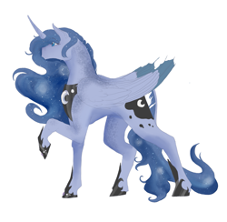 Size: 2693x2630 | Tagged: safe, artist:becomethepotato, princess luna, alicorn, classical unicorn, pony, leonine tail, raised hoof, simple background, solo