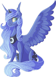 Size: 842x1168 | Tagged: safe, artist:crponies, princess luna, alicorn, pony, ear fluff, simple background, sitting, smiling, solo, spread wings, transparent background