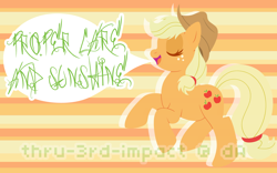 Size: 1440x900 | Tagged: safe, artist:mintystitch, applejack, earth pony, pony, applejack's hat, blonde, blonde mane, blonde tail, female, mare, orange coat, solo