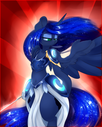 Size: 2000x2500 | Tagged: safe, artist:madacon, princess luna, alicorn, pony, semi-anthro, armor, belly button, bipedal, color porn, hips, newbie artist training grounds, solo, sword, unconvincing armor, warrior luna, weapon