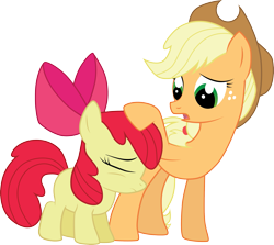 Size: 2581x2299 | Tagged: safe, artist:jay-kuro, apple bloom, applejack, earth pony, pony, high res, petting, simple background, transparent background, vector