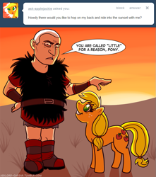 Size: 709x802 | Tagged: safe, applejack, earth pony, human, pony, ask, asklord-caesar, caesar (fallout), duo, fallout: new vegas, female, male, man, mare, speech bubble, tumblr