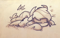 Size: 778x496 | Tagged: safe, artist:skygracer, applejack, earth pony, pony, female, mare, sleeping, zzz