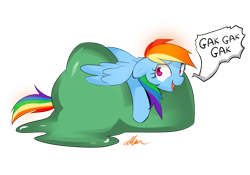 Size: 900x629 | Tagged: safe, artist:affanita, rainbow dash, pegasus, pony, blue coat, exploitable meme, female, gak, mare, multicolored mane, solo