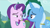 Size: 1008x565 | Tagged: safe, derpibooru import, screencap, starlight glimmer, trixie, pony, unicorn, no second prances, counterparts, discovery family logo, female, lidded eyes, mare, raised eyebrow, twilight's counterparts