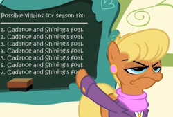 Size: 880x595 | Tagged: safe, edit, edited screencap, screencap, ms. harshwhinny, flight to the finish, the crystalling, chalkboard, exploitable, exploitable meme, meme, ms. harshwhinny's professional chalkboard, obligatory pony, solo