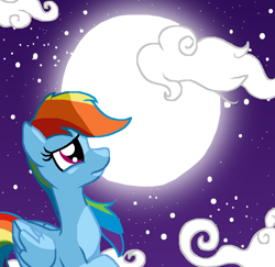 Size: 1024x996 | Tagged: safe, artist:sketchstar-mids-sis, rainbow dash, pegasus, pony, cloud, female, mare, moon, night, sky, solo