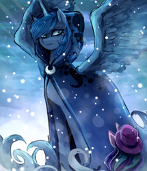 Size: 512x594 | Tagged: safe, artist:liliumena, princess luna, snowfall frost, starlight glimmer, alicorn, pony, a hearth's warming tail, spirit of hearth's warming yet to come