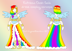 Size: 800x568 | Tagged: safe, artist:mari-kyomo, rainbow dash, clothes, costume, design, dress, gala dress, humanized