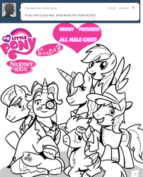 Size: 650x805 | Tagged: safe, artist:ttturboman, braeburn, fancypants, filthy rich, prince blueblood, rainbow dash, soarin', pegasus, pony, ask, ask blueblood, tumblr