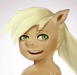 Size: 2097x2041 | Tagged: dead source, safe, artist:pig-fish, applejack, earth pony, pony, creepy, high res, looking at you, smiling, solo, uncanny valley