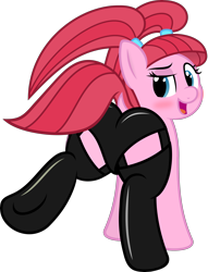 Size: 3433x4500 | Tagged: safe, artist:slb94, pacific glow, earth pony, pony, bedroom eyes, blushing, clothes, dock, female, glowbutt, latex, latex stockings, looking at you, mare, panties, plot, simple background, smiling, solo, solo female, stockings, thigh highs, transparent background, underwear