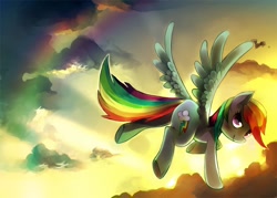 Size: 1500x1072 | Tagged: safe, artist:jellytix, rainbow dash, pegasus, pony, cloud, cloudy, rainbow, sunset