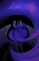 Size: 900x1404 | Tagged: safe, artist:ellamred, princess luna, alicorn, pony, female, galaxy mane, horn, mare, solo