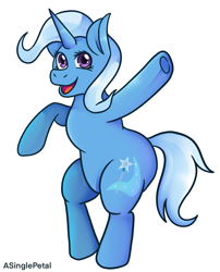 Size: 1653x2048 | Tagged: safe, artist:asinglepetal, derpibooru import, trixie, pony, unicorn, bipedal, cutie mark, happy, smiling, solo