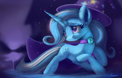 Size: 4365x2788 | Tagged: safe, artist:auroriia, derpibooru import, trixie, pony, unicorn, cape, clothes, cute, cutie mark, diatrixes, female, hat, high res, long hair, mare, smiling, solo, trixie's cape, trixie's hat, wizard hat