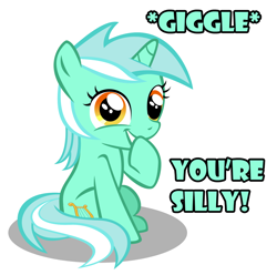 Size: 1280x1268 | Tagged: safe, artist:sintakhra, lyra heartstrings, dialogue, filly, filly lyra, giggling, laughing, looking at you, simple background, smiling, solo, white background