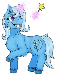 Size: 1280x1669 | Tagged: safe, artist:someonestolemypotato, derpibooru import, trixie, pony, unicorn, chest fluff, fluffy, grin, levitation, magic, magic wand, simple background, smiling, solo, telekinesis, transparent background