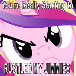 Size: 4800x4800 | Tagged: safe, edit, princess cadance, alicorn, pony, >:c, absurd resolution, angry, close-up, engrish, face, grammar error, hi anon, image macro, jimmies, looking at you, meme, rustled my jimmies