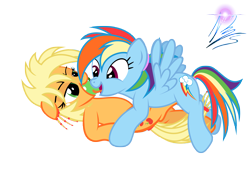 Size: 8000x6000 | Tagged: safe, artist:nightmaremoons, applejack, rainbow dash, earth pony, pegasus, pony, absurd resolution, alternate hairstyle, apple, appledash, female, hoofjob, lesbian, shipping