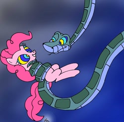 Size: 900x886 | Tagged: safe, artist:lol20, pinkie pie, earth pony, pony, snake, coils, eyes, imminent vore, kaa, mind control, peril