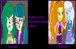 Size: 980x635 | Tagged: safe, artist:ktd1993, derpibooru import, adagio dazzle, juniper montage, trixie, wallflower blush, equestria girls, double date, female, juniblush, lesbian, shipping, triagio, wrong aspect ratio