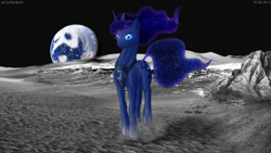 Size: 3840x2160 | Tagged: safe, artist:reinkorn, princess luna, alicorn, pony, moon, scenery, solo, wingless