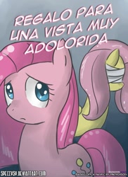 Size: 762x1048 | Tagged: safe, artist:nnxmnd, artist:speccysy, fluttershy, pinkie pie, earth pony, pegasus, pony, comic:sight for really sore eyes, bandage, pinkamena diane pie, sad, spanish, translation