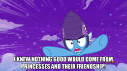 Size: 1253x697 | Tagged: safe, derpibooru import, screencap, trixie, pony, unicorn, no second prances, cannonball, cannonball trixie, discovery family logo, female, helmet, mare, meme, moonshot manticore mouth dive, old man jenkins, quote, spongebob squarepants, text, the sponge who could fly