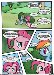 Size: 762x1048 | Tagged: safe, artist:nnxmnd, artist:speccysy, pinkie pie, rainbow dash, earth pony, pegasus, pony, comic:sight for really sore eyes, sad, spanish, translation