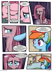 Size: 762x1048 | Tagged: safe, artist:speccysy, pinkie pie, rainbow dash, earth pony, pegasus, pony, comic:sight for really sore eyes, crying, pinkamena diane pie, sad, spanish, translation, wavy mouth