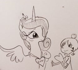 Size: 2362x2133 | Tagged: safe, artist:glacierclear, princess cadance, human, child, cute, monochrome, sketch, traditional art