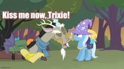 Size: 739x415 | Tagged: safe, derpibooru import, edit, edited screencap, screencap, discord, trixie, to where and back again, caption, female, image macro, male, meme, shipping, straight, text, trixcord