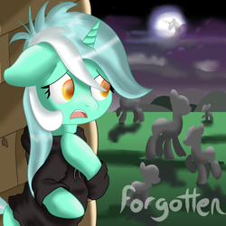 Size: 4000x4000 | Tagged: safe, artist:sintakhra, lyra heartstrings, pony, unicorn, fanfic:background pony, clothes, hoodie, moon, night, ponies wearing black, sad