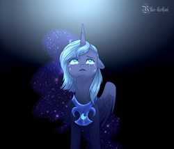 Size: 1024x878 | Tagged: safe, artist:yke-kohai, artist:yke_kohai, nightmare moon, princess luna, alicorn, pony, crying, female, floppy ears, looking up, s1 luna, solo, teary eyes, transformation