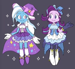 Size: 1940x1789 | Tagged: safe, artist:chapaghettii, derpibooru import, starlight glimmer, trixie, equestria girls, aikatsu!, clothes, dress, smiling