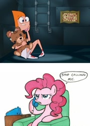 Size: 400x560 | Tagged: safe, pinkie pie, earth pony, pony, candace flynn, crossover, exploitable meme, meme, panic room, phineas and ferb, phone, phone meme, stop calling me