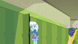 Size: 1920x1080 | Tagged: safe, derpibooru import, screencap, microchips, trixie, better together, equestria girls, forgotten friendship, female, lockers, male