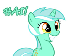 Size: 1280x960 | Tagged: safe, artist:sintakhra, lyra heartstrings, pony, unicorn, cute, exclamation point, female, filly, filly lyra, grin, hai, hi, lyrabetes, mare, simple background, smiling, solo, squee, text, white background, younger