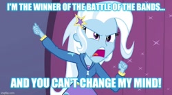 Size: 742x413 | Tagged: safe, derpibooru import, edit, edited screencap, screencap, trixie, equestria girls, rainbow rocks, caption, image macro, meme, text, trixie yells at everything