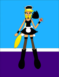 Size: 1809x2352 | Tagged: safe, artist:dykroon-chan, applejack, equestria girls, 1000 hours in ms paint, apron, boots, clothes, maid, maid headdress, ms paint, ponied up, shoes, solo, stockings, thigh highs