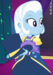 Size: 650x906 | Tagged: safe, derpibooru import, screencap, trixie, better together, equestria girls, spring breakdown, blurry, cropped, hat, magician outfit