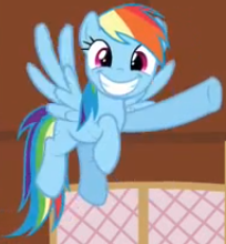 Size: 204x220 | Tagged: safe, rainbow dash, pegasus, pony, spoiler:s03, blue coat, female, mare, multicolored mane