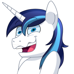 Size: 950x950 | Tagged: safe, artist:zoruanna, shining armor, pony, unicorn, nervous, simple background, smiling, solo, wavy mouth, wide eyes