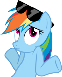 Size: 3268x4000 | Tagged: safe, artist:thorinair, rainbow dash, pegasus, pony, too many pinkie pies, scrunchy face, shrug, simple background, sunglasses, transparent background, vector