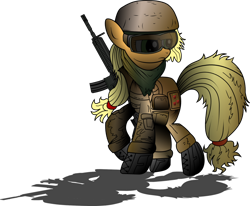 Size: 900x741 | Tagged: safe, artist:shysolid, applejack, earth pony, pony, army, gun, military, soldier, weapon