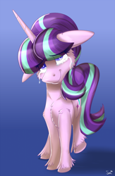 Size: 1000x1536 | Tagged: safe, artist:sintakhra, starlight glimmer, pony, unicorn, cheek fluff, chest fluff, crying, female, floppy ears, fluffy, gradient background, looking at you, mare, shoulder fluff, solo, tears of joy, unshorn fetlocks