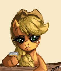 Size: 506x592 | Tagged: safe, artist:sundown, applejack, earth pony, pony, alcohol, bust, solo