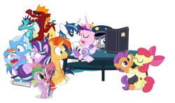 Size: 935x550 | Tagged: safe, artist:dm29, derpibooru import, apple bloom, boulder (pet), garble, maud pie, princess cadance, princess ember, princess flurry heart, rainbow dash, shining armor, spike, starlight glimmer, sunburst, tender taps, trixie, alicorn, dragon, pegasus, pony, unicorn, gauntlet of fire, no second prances, on your marks, the crystalling, the gift of the maud pie, backwards cutie mark, bandaid, beach chair, crossing the memes, cutie mark, dancing, emble, female, filly, garble's hugs, male, mare, meme, menu, shipping, straight, the cmc's cutie marks, the story so far of season 6